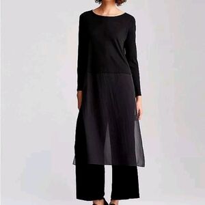 Eilleen Fisher Sheer Silk  georgette and stretch jersey upper Splitside LS Dress